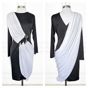 Vintage 80s Susan Roselli Vijack Grecian Draped Disco Diva Dress Size 9/10 Black